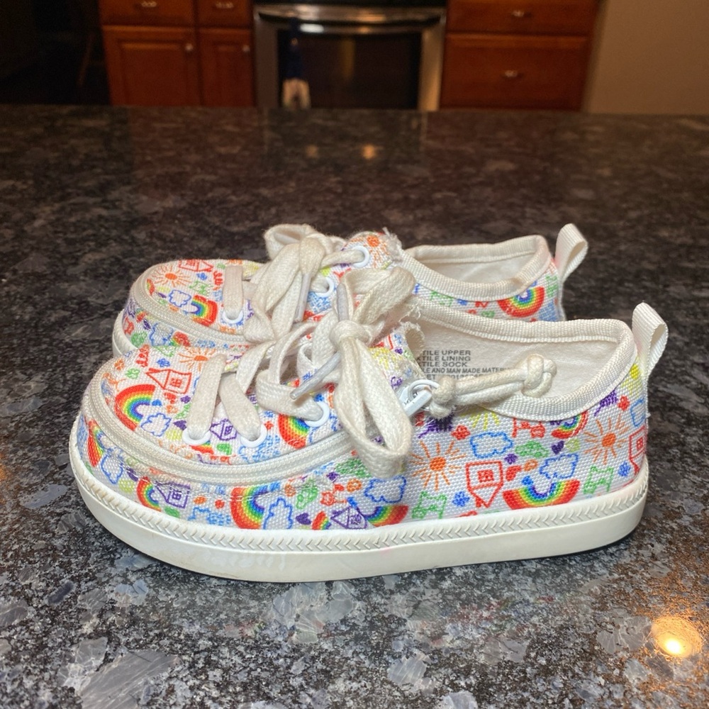 Billy Footwear Toddler White Rainbow Doodle Adaptive Low Top Sneakers Size 10